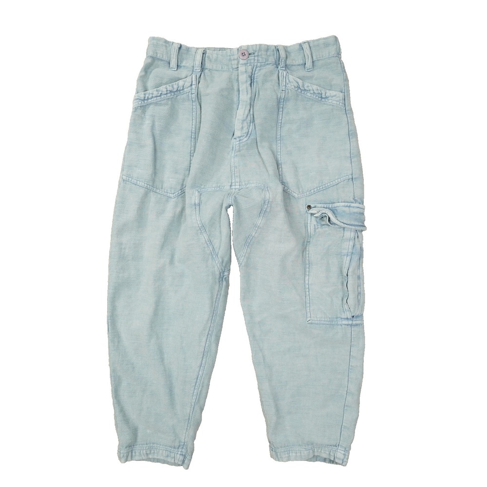 Free People Cropped Cargo Denim Cargo Pants Women's XS Blue Chambray Soft